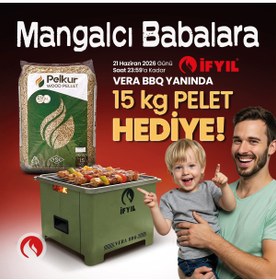 Resim İFYIL Vera Pelet Yakıtlı Dumansız Sağlıklı Döküm Izgaralı Mangal & Barbekü (2 Kg Pelet Hediyeli) - Yeşil 