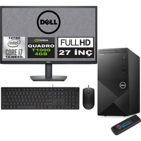 Resim Dell Vostro 3910 mt Intel Core I7 12700 16GB 2tb SSD 27" Fhd Windows 11 Home Quadro T1000-4GB Masaüstü Bilgisayar 27N3910T1000H09 + Zetta USB Bellek 