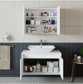 Resim ROOMART Banos Banyo Tm7.2 Mat Beyaz Mdf 85 Cm Banyo Dolabı + Aynalı Banyo Üst Dolabı 