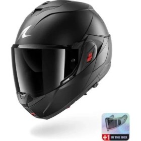 Resim Shark Oxo Dark Shadow Mat Siyah Modüler Kask (Renkli Cam Hediyelidir) 