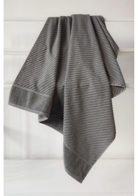 Resim Diyagonal Çizgili Banyo Havlusu - %100 Pamuk, Yüksek Su Emici Havlu Antrasıt Antrasit 