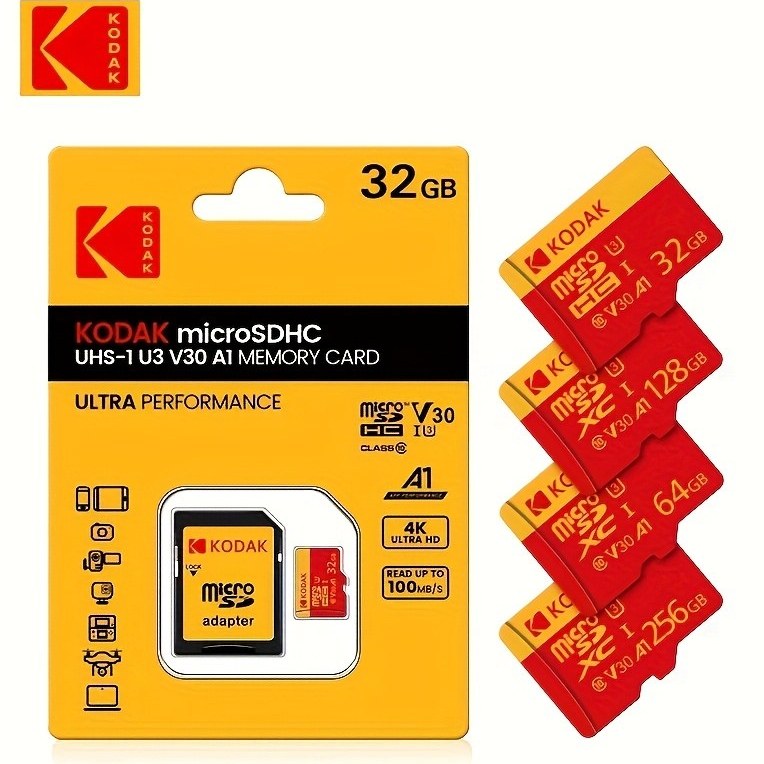 Kodak Yüksek Hızlı MicroSDHC Kart Adaptör ile - 32GB, UHS-I U3 V30 A1 ...