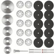 Resim 30 adet Döner Alet için Kesme Tekerlek Seti, HSS Dairesel Testere Bıçakları Kesici, Reçine Kesme Diskleri ve Elmas Kesme Tekerleği içerir, Ahşap, Metal, Plastik, PVC, Cam için mükemmel 