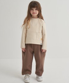 Resim Unisex Çocuk İnterlok Yandan Cepli Pantolon Kahve - 2-3 Yaş 