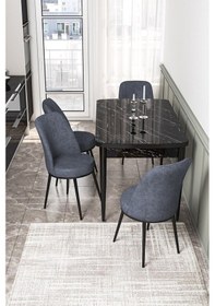 Resim Canisa Kor Serisi 70x114 Açılabilir Mutfak Masası Takımı Siyah Mermer Desen Masa 4 Füme Sandalye Masa Siyah Mermer Desen Sandalye Füme 