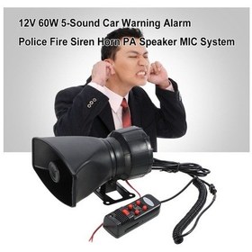 Resim 12v 60w 5 Ses Araba Uyarı Alarmı Yangın Sireni Korna Yüksek Sesli Pa Hoparlör Mıc Sistemi 