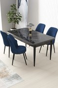 Resim Canisa Concept Nil Serisi 70x110 Sabit Mutfak Masası Takımı Siyah Mermer Desen Masa 4 Lacivert Sandalye 