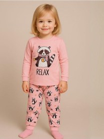 Resim Kız Çocuk Pamuklu Hayvan Baskılı Pijama Takımı-16053 Pembe 