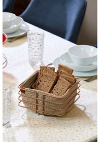 Resim Edora Home Rose Paslanmaz Oval Köşeli Kare Ekmek Sepeti Makrome - Çok Amaçlı Metal Rose 