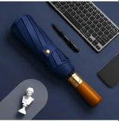 Resim Oldfriend İş Premium Otomatik Açılır Kapanır Ahşap Saplı Lacivert 2 Kişilik Şemsiye Upf 50+ Rüzgar Dayanımlı 