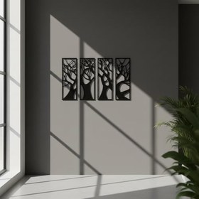 Resim Sezart 4’lü Set Ağaç Temalı Metal Duvar Tablosu – Doğal Duvar Dekoru Gri 109,5 x 74,5 