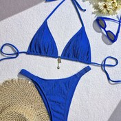 Resim Kadın Tek Renk Seksi Boyundan Bağlamalı Bikini Seti, Çabuk Kuruyan Mayolar ve Yüksek Kesim Altlar, Havuz ve Plaj Temelleri 
