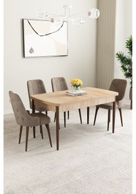 Resim Clara Meşe Desen 80x132 Açılabilir Mdf Masa Yemek Odası Takımı,mutfak Takımı 4 Adet Sandalye Cappuccino 