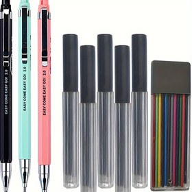 Resim 9/7 Adet/Paket 2.0Mm Mekanik Kurşun Kalemler: Siyah Uçlu, 12 Renkli Uçlu Silgi, Kalemtıraş, Yedek Uçlar - Sanatsal Çizim, Yazma, Mühendislik ve Tasarım İçin İdeal 