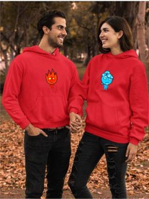 Resim NewCabin Yeni Sezon Yeni Yıla Özel Sevgili Kombini Kırmızı Renk Içi Polarlı 2'li Hoodie 