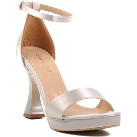 Resim Ayakmod 448183 Z Gümüş Saten Platform Topuk Kadın Topuklu Ayakkabı 