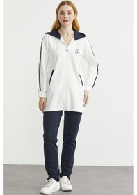Resim Kapüşonlu Tam Fermuarlı Eşofman Takım - Ekru Ekru 
