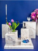 Resim MIARIK DESIGN & DEKORASYON Dekoratif Mermer Aksesuar Detaylı 7 Li Kare Banyo Seti Takımı 