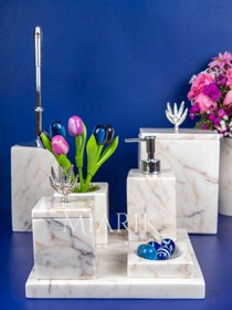 Resim MIARIK DESIGN & DEKORASYON Dekoratif Mermer Aksesuar Detaylı 7 Li Kare Banyo Seti Takımı 