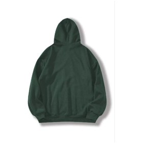 Resim Kadın 3 İplik Pamuklu Kapüşonlu Kanguru Cepli Düz Hoodie Sweatshirt - Haki Çok Renkli 