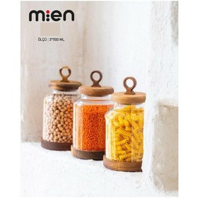 Resim Mien 1100 Ml 3 Parça Borosilikat Cam Kavanoz Seti Ahşap - Şeffaf 