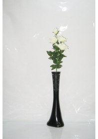 Resim 60 Cm Desenli Siyah Vazo Beyaz Gül 