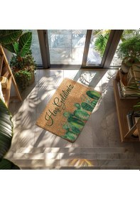 Resim Hoşgeldiniz Ahşap Turuncu Çicek Dekoratif Çok Amaçlı Iç Ve Dış Kapı Önü Paspası Beyaz 