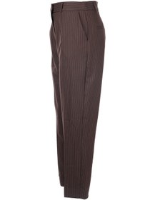 Resim Unique Mode Minimalist Çizgili Midi Kadın Pantolon - Yüksek Bel Kahverengi 