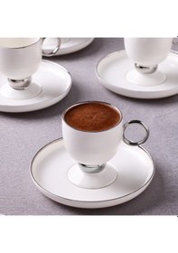 Resim Aryıldız Margaux Platin 6 Kişilik Kahve Fincan Takımı Beyaz 