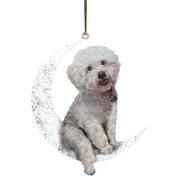 Resim Cdwishbest H Araba Dikiz Aynası Kolye Köpek Kolye Ayda Oturan Sevimli Teddy Köpek Asılı Süsleme Anahtarlık Kolye Noel Dekor (Yurt Dışından) 