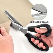 Resim Kumaş ve Kağıt Kesimi için Dişli Kenarlı Paslanmaz Çelik Dalga Makası - Her İki Elle Kullanıma Uygun Ergonomik Tutuşlu Terzi Makası, Dikiş, Sanat Projeleri, Ofis & El İşi Malzemeleri, Dikiş Gereçleri İçin | Hassas Kesim | Dayanıklı Yapı, Dikiş Araçları | 1 Adet 