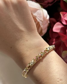 Resim Pembe Çiçek Mineli Kelepçe Bileklik 