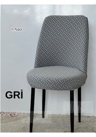 Resim StarMall Tuğla Desen Oval Sandalye Kılıfı Likralı Esnek Yıkanabilir Lastikli Sandalye Örtüsü 1 Adet Gri 