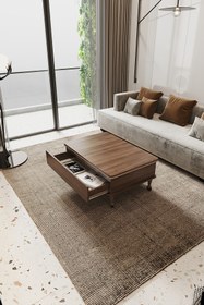 Resim Kolexonline Nino Çekmeceli Akıllı Sehpa Tekerli Ayaklı Yemek Masası Çalışma Masası Ceviz Renk 