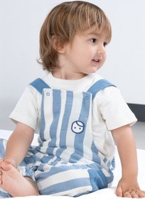 Resim Organik Pamuk Müslin Bebek Salopet Mavi Çizgili - 2-3 Yaş / Mavi 