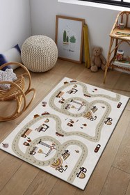 Resim PINKIE HOME Kaymaz Taban Makinede Yıkanabilir Leke Tutmaz Yol Desenli Oyun Halısı, Oyun Matı, Çocuk Halısı-42 