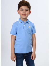 Resim Toontoy Kids Toontoy Erkek Çocuk Polo Yaka Çıtçıtlı Kısa Kollu Baskılı Tişört 23363 Mavi 