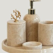 Resim Genel Markalar 5 Parça Klasik Bej Mermer Banyo Set 5 Parça Gold Aksesuar Bej Mermer 