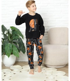 Resim Yeni Stil Sonbahar/kış Erkek Çocuk Basketball Desenli Polar Pijama Takımı 4562 Siyah 