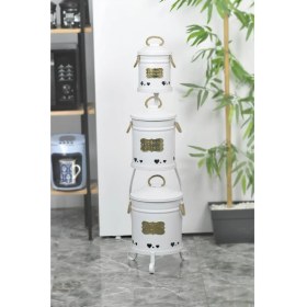 Resim Yıldıray Metal Galvaniz Metal Standlı Beyaz 3 Katlı Patates Soğan Sarımsak Kovası 1040 1040 