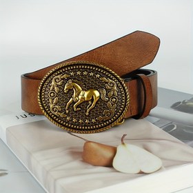 Resim N188 Geniş 3.8Cm Kahverengi Pürüzsüz Kadın Kemer, Işınlayan Altın Yuvarlak Alaşım Toka ve Kazınmış Altın Toka ile, Elbise, Kot, Gömlek ve Takımlar için Düğünler, Partiler, Sonbahar ve Kış Kıyafetleri için Dekoratif Aksesuar. 