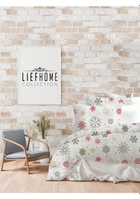 Resim Flanel Pazen Kumaşından Çift Kişilik Nevresim Seti %100 Pamuk/cotton Beyaz - Yeşil 