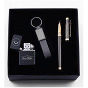 Resim Kişiye Özel Füme Dolma Kalem & Çakmak & Siyah Anahtarlık Hediye S 