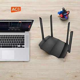 Resim Tenda AC8 WLAN Dual Band Gigabit Router 1200Mbit/s (867Mbit/s 5GHz + 300Mbit/s 2.4GHz, 4 Gigabit Port, Mu-MIMO,4 * 6dBi Harici Anten, Uygulama Kontrolü, IPV6) Siyah 