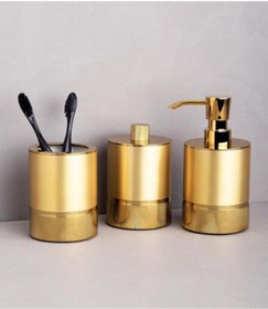 Resim DİZAYNAKS Altın Mat Altın Sıvı Sabunluk Diş Fırçalık Pamukluk Seti 