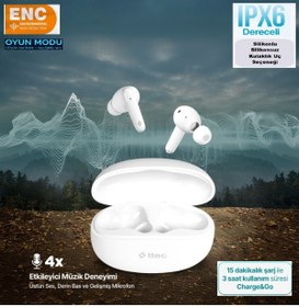 Resim Ttec Bluetooth Kulaklık Beyaz Tws Airbeat Switch Kablosuz Kulaklık Enc Silikonlu Silikonsuz Kullan 