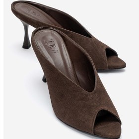 Resim Luvishoes Pelına Kahverengi Süet Kadın İnce Topuklu Terlik 