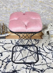 Resim Zafir Kare Siyah Boyalı Pembe Puf & Bench Puf Oturak - Bench - Ayak Ucu Oturak - Tabure - Makyaj Oturak Pembe 