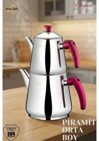 Resim Piramit Orta Boy Bakalit Kulplu Çaydanlık Takımı - Füme Füme 