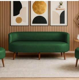Resim Sydney Üçlü Koltuk Kanepe Deri Kumaş - Ahşap Ayak Ev & Ofis Kullanımı - Yeşil Yeşil 